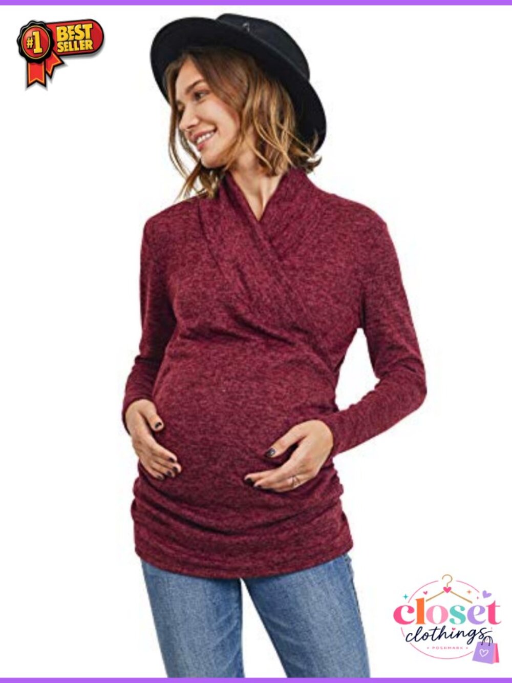 Maternity Nursing Long Sleeve Sweater Top Surplice Pullover